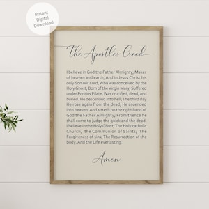 The Apostle&#39;s Creed digital download on cream background, Apostolic Creed Christian statement of beliefs printable wall art, multiple sizes