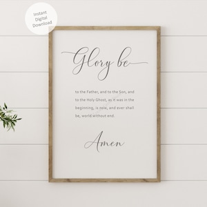 Glory Be To The Father digital download on white background, Glory Be or Gloria Patri Praise Song Lyrics printable wall art in 5 sizes