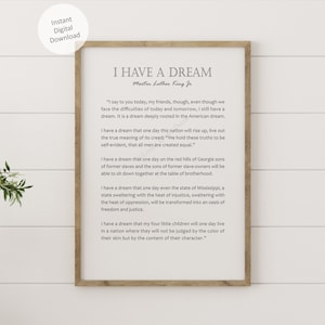 I Have A Dream Historical Speech Extrait de Martin Luther King Jr téléchargement numérique sur fond blanc, Art mural imprimable en plusieurs tailles