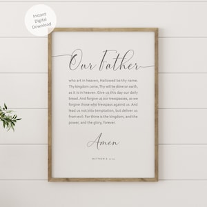 The Lord&#39;s Prayer printable wall art on white background, Our Father Prayer digital download, Matthew 6: 9-13 Scripture poster in 5 sizes