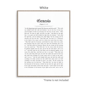 Genesis Chapter 1 Bible Story Of Creation art print poster in multiple colors and framing options, In The Beginning Scripture Wall Art