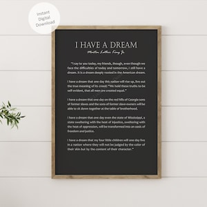 I Have A Dream Historical Speech Extrait de Martin Luther King Jr téléchargement numérique sur fond gris, Art mural imprimable en plusieurs tailles