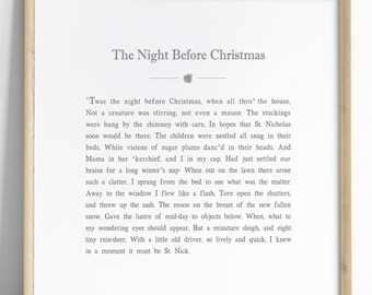 The Night Before Christmas Story Book Page Wall Art Print Poster Square Holiday Decor in multiple color and frame options