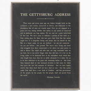 The Gettysburg Address by Abraham Lincoln Civil War Speech, Abraham Lincoln Quote, art print poster in multiple colors and framing options