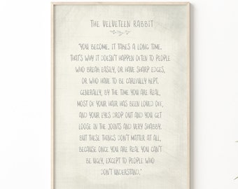 The Velveteen Rabbit by Margery Williams art print poster with White Washed background, baby gift for nursery decor or kids room