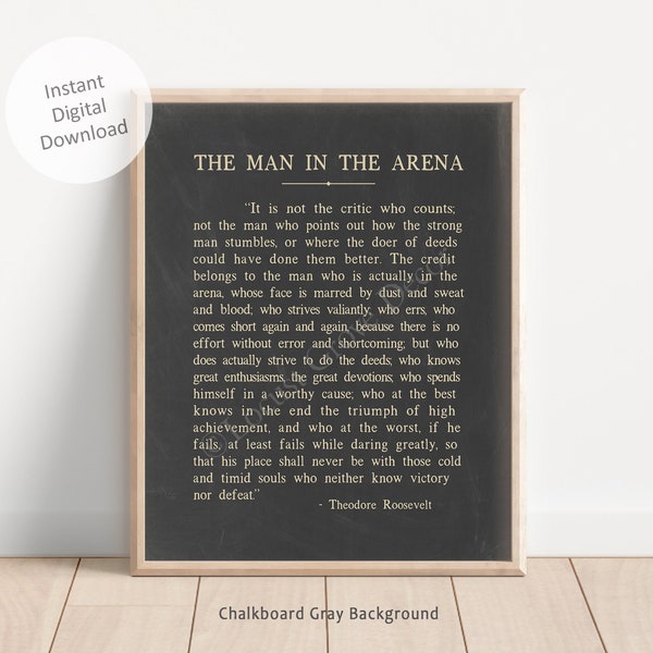 The Man In The Arena Printable Wall Art, Theodore Roosevelt Daring Greatly Quote, Theodore Roosevelt Speech, Instant Digital Download