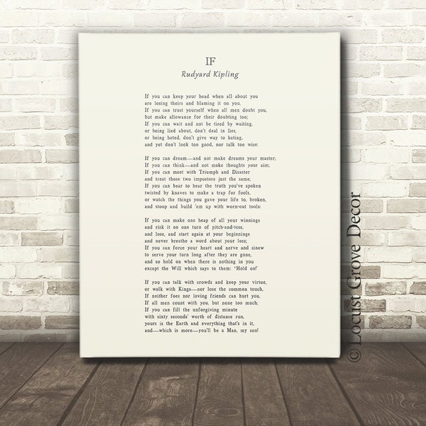 If Poem by Rudyard Kipling, Canvas Gallery Wrap Wall Art, Graduation Gift, You'll be a man my son