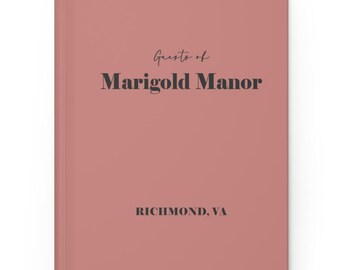 Vacation Rental Guestbook Hardcover Journal for Guests Of your vacation home with Custom Property Name and City in choice of 20 Cover Colors