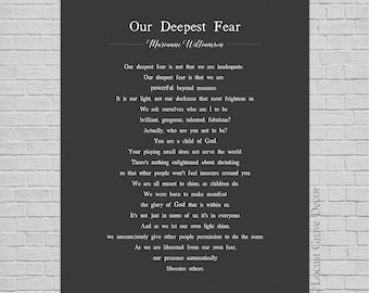 Our Deepest Fear metal print, Our Deepest Fear poem by American poet Marianne Williamson, poetry collection, motivational metal sign, metal