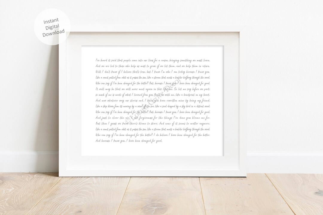 For Good Printable Wall Art, Wicked the Musical Song Lyrics, Instant ...