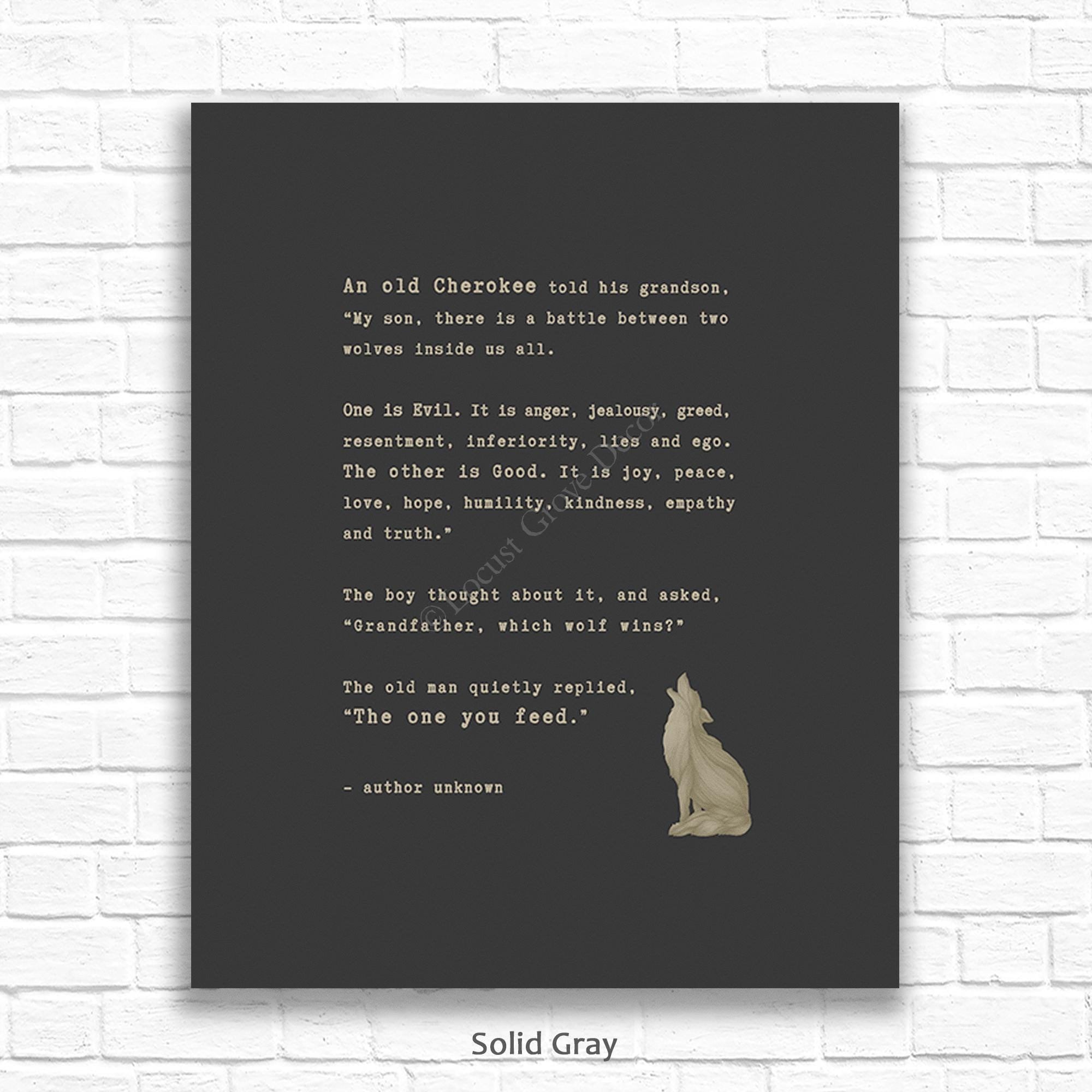 The One You Feed Metal Print, Cherokee Legend, Battle Between Two Wolves, Good vs Evil Wolf Story, Native American Poem, Metal Sign