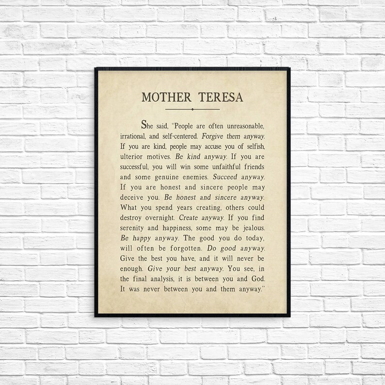 Download St Mother Teresa Quote Do It Anyway Ready To Frame Art Print Poster Mother Theresa Teresa Quote She Said Book Collection Art Print Prints Art Collectibles Startupdialogue Org