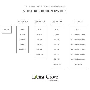 May include: A white graphic with text indicating instant printable download options. It lists various aspect ratios and sizes, including 11"x14", 8"x10", and 16"x20". The image also includes the text "Locust Grove D&eacute;cor".