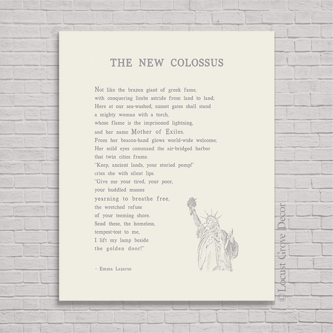 The New Colossus Poem by Emma Lazarus Metal Print, Statue of Liberty Poem, Historical Wall Art