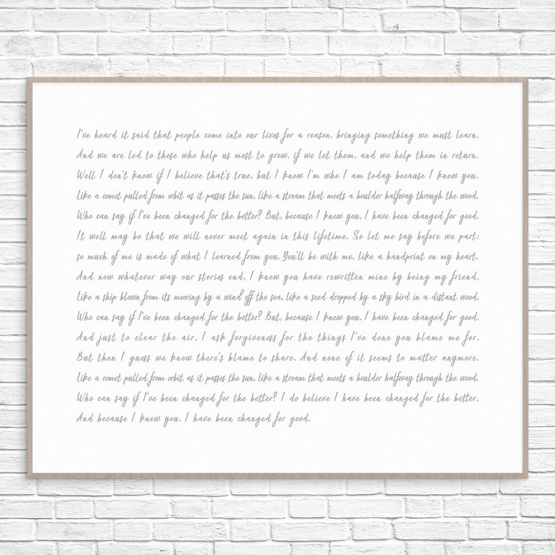 For Good Song Lyrics Wicked The Musical Song Lyrics Wicked | Etsy