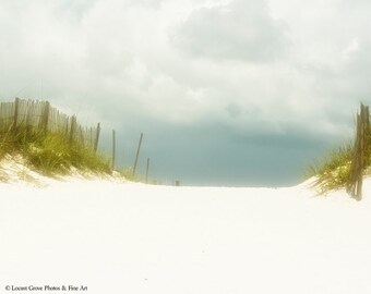 Beach Photography Art Print, Seashore Landscape, White Sand Beach, Sand Fence Walkway, Beach Cottage Decor, Paper Print Canvas or Metal