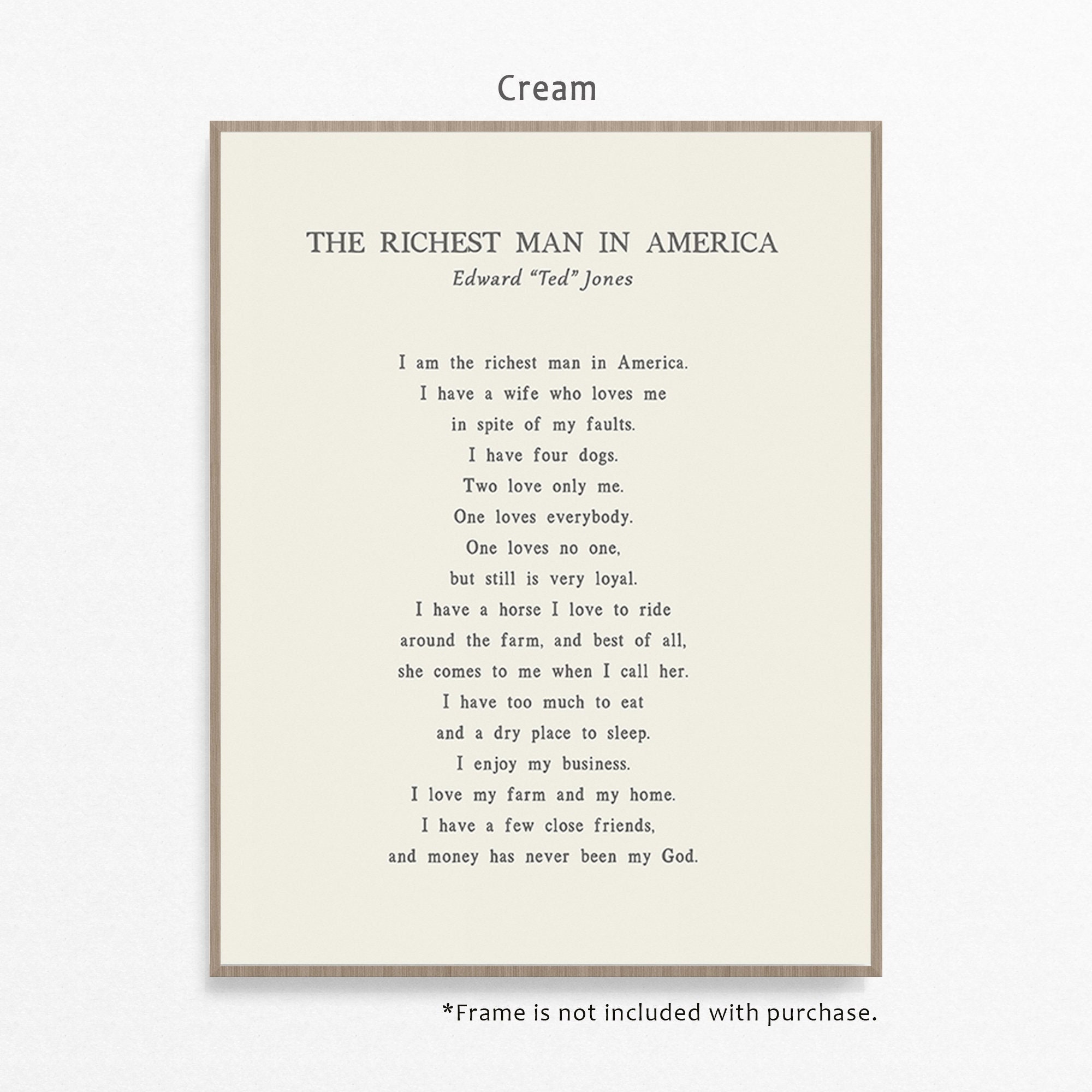 The Richest Man in America Quote by Edward Ted Jones Art Print Poster  Available in Multiple Background Colors and Framing Options - Etsy Israel, image size:2000x2000