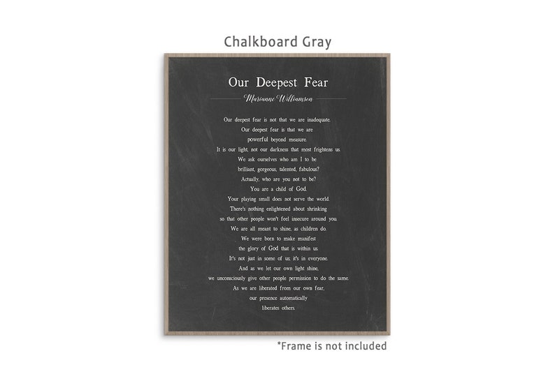 Our Deepest Fear poem by American poet Marianne Williamson art print poster, motivational ready-to-frame picture, poetry collection 