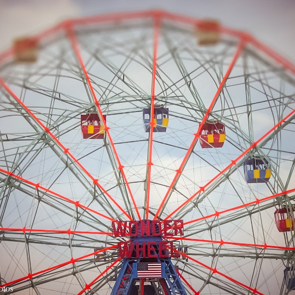 Wonder Wheel Photography Art Print, Coney Island Ferris Wheel, New York Travel Photography, Paper Print Canvas or Metal