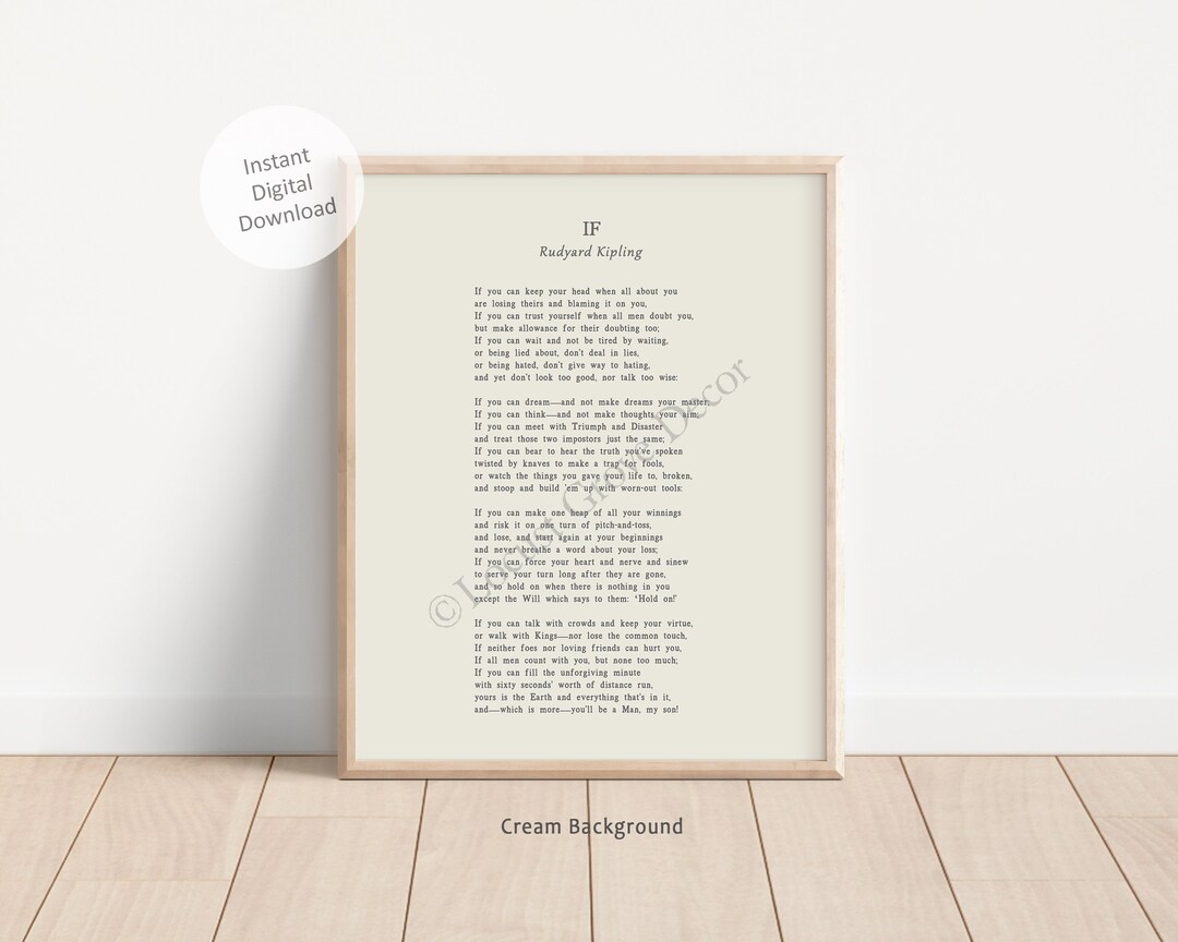 If Printable Wall Art, If Poem by Rudyard Kipling Instant Digital ...