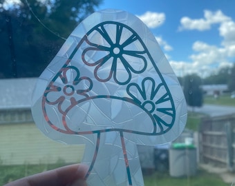 Retro Flower Mushrooms Rainbow Making Window Decal/ Suncatcher/ Window Cling