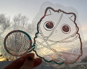 Cat With String Rainbow Making Window Decal/ Suncatcher/ Window sticker