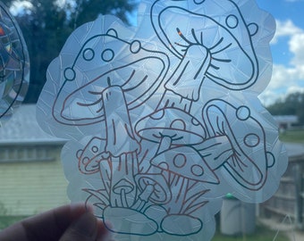 Retro Mushrooms Rainbow Making Window Decal/ Suncatcher/ Window Cling