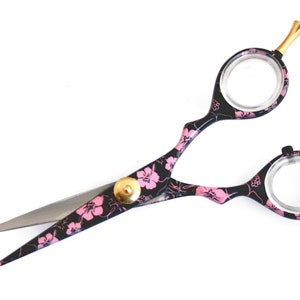 Pink Flower Hair Scissors: Japanese Steel Hairdressing Shears