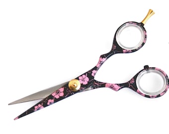 Pink Flower Hair Scissors, Sharp Hairdressing Scissors, Cut your Hair at Home, with Presentation Case