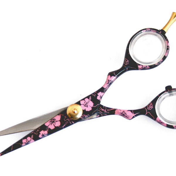 Pink Flower Hair Scissors, Sharp Hairdressing Scissors, Cut your Hair at Home, with Presentation Case