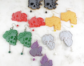 Mushroom Skull Medium Dangle Earrings