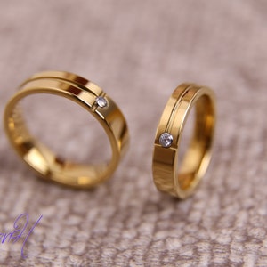 Inlay Swiss Crystal Yellow Gold Tungsten Carbide Wedding - Etsy