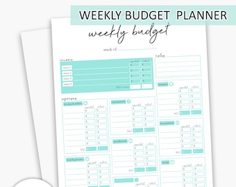 Weekly Budget Planner Printable Aqua | Financial Planner, Expense Tracker, Money Tracker, Money Planning, Planner Inserts, A4, A5, Letter