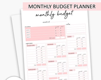 Monthly Budget Planner Printable | Financial Planner, Expense Tracker, Money Tracker, Money Planning, Planner Inserts, A4, A5, Letter