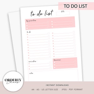 To Do Liste Printable | Tagesplaner, Aufgabenliste, tägliche Checkliste, druckbare Planervorlage, Arbeitsplaner, Planereinlagen, A4, A5, Letter