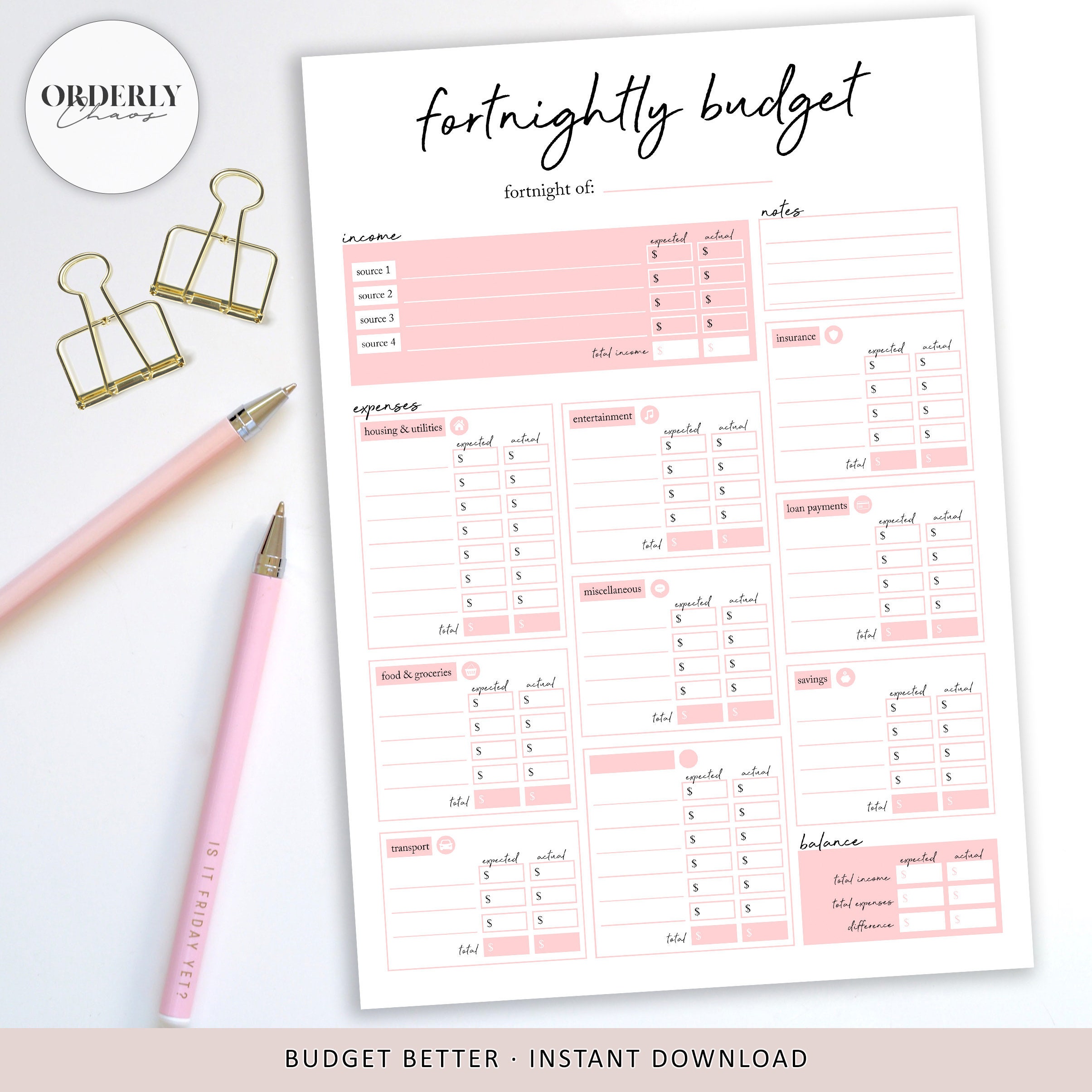 Fortnightly Budget Planner Printable Financial Planner Etsy New Zealand