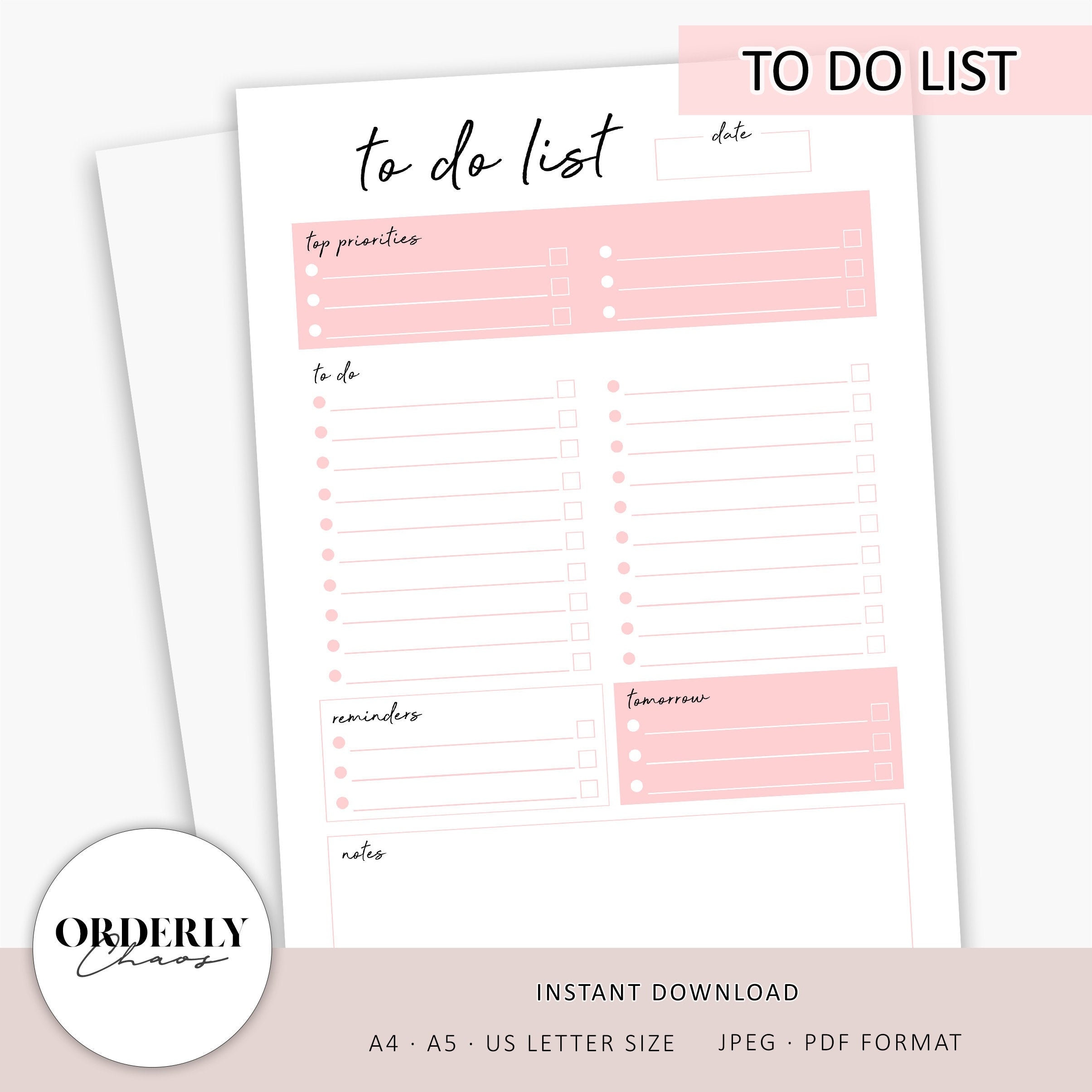 To Do List Printable Daily Planner, Task List, Daily Checklist, Printable  Planner Template, Work Planner, Planner Inserts, A4, A5, Letter -   Canada