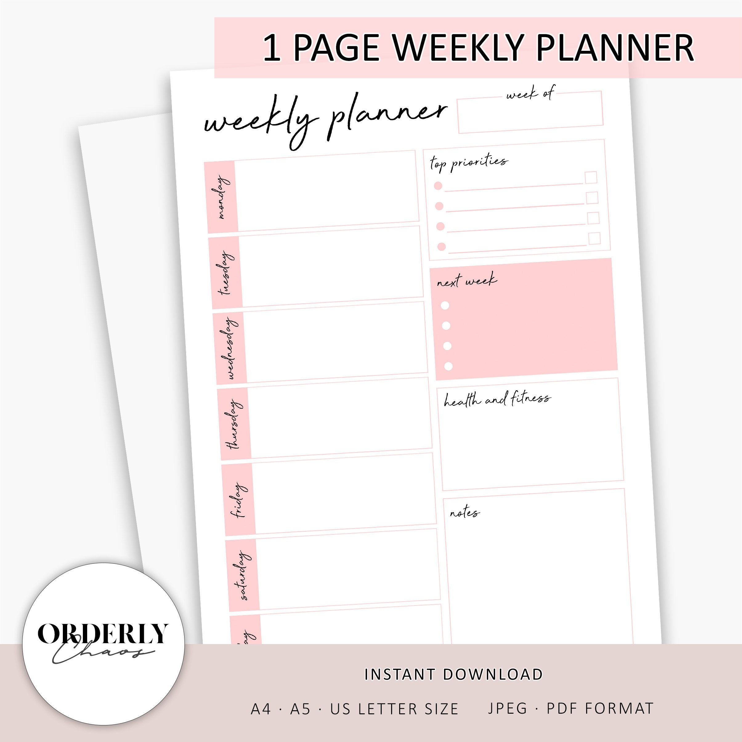 Weekly Planner Printable Weekly Planner Organizer Printable - Etsy