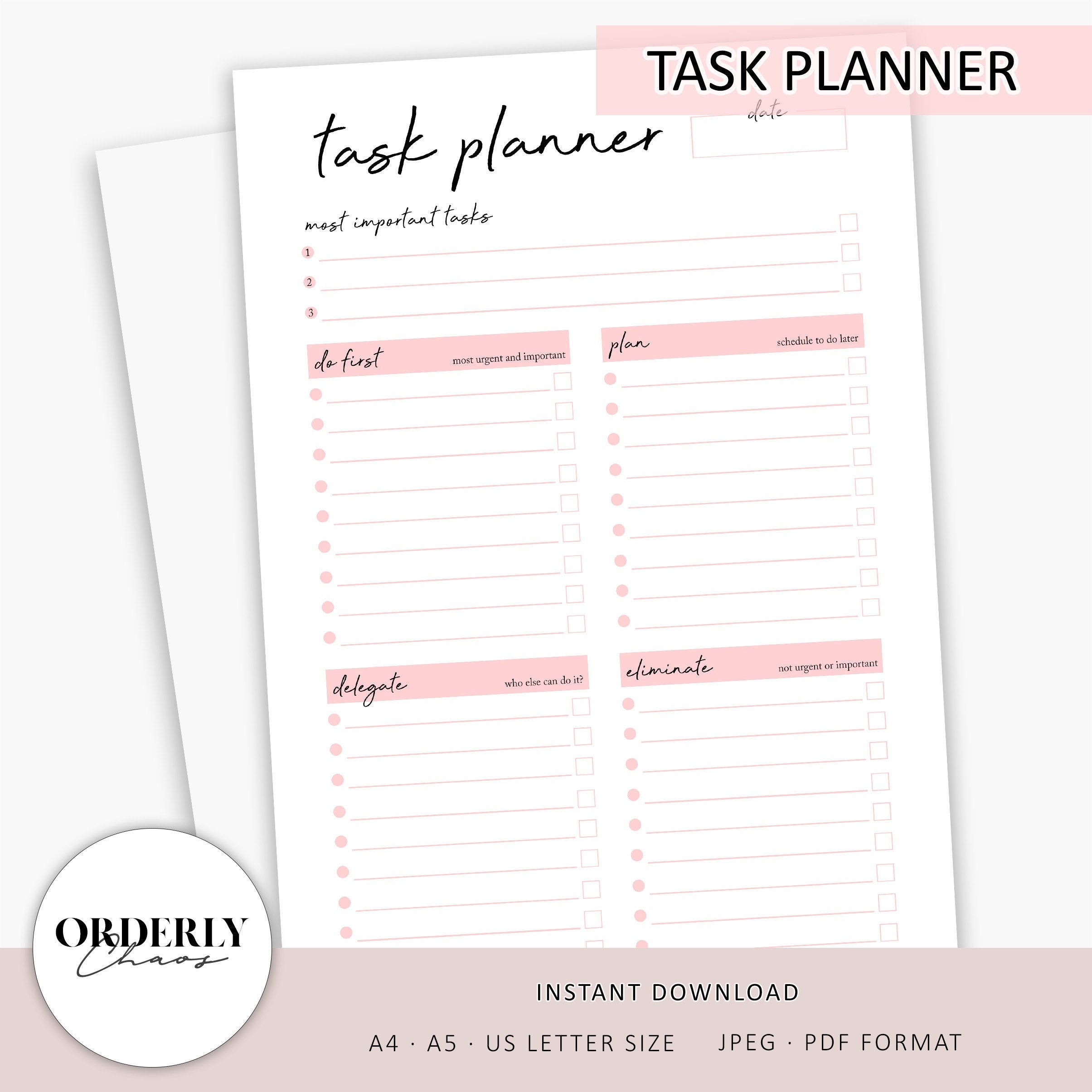 Task Planner Printable | Daily Planner, Task List, Task Priority Matrix ...