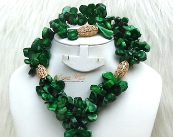 Green African Green Coral Chips Wedding Bridal Party Jewellery Set