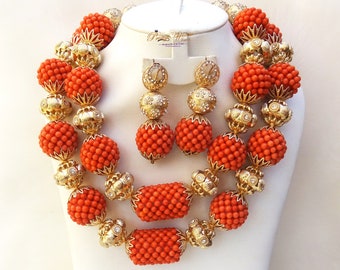 PrestigeApplause Unique Beautiful Traditional Coral Balls Style Beads Necklace African Nigerian Celebrant Bridal Set