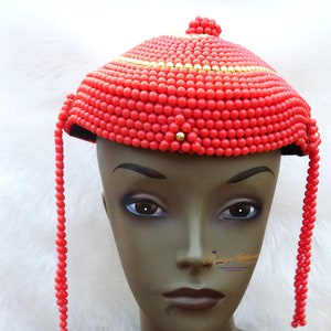 PrestigeApplause - Jewels UK Nigerian Edo Ibo Coral Crown Cap Wedding Bridal Party Beaded Edo Hat