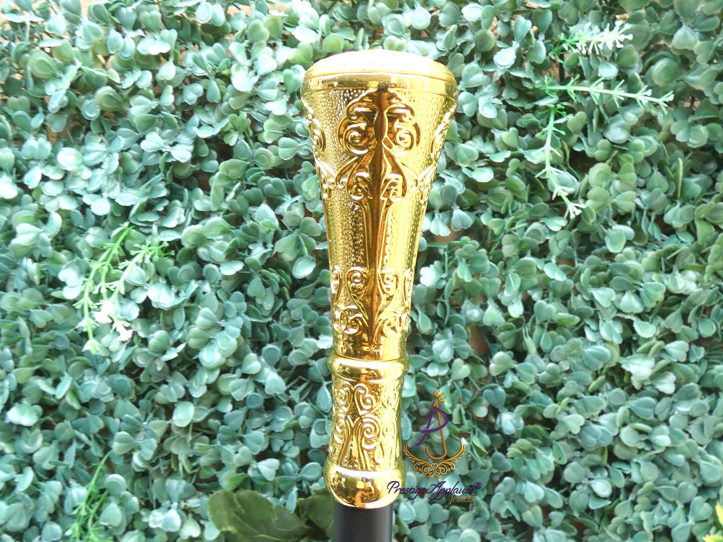 Young Boy Gold Engraved Decorative Walking Cane Royal Ceremonial Walking Stick - Engraved Decorative, Gold & Black Toddler Staff