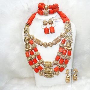 Coral African Bridal Jewelry Set: Nigerian Wedding Necklace