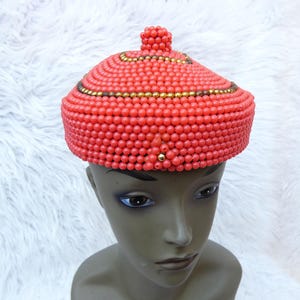 Clearance Nigerian Edo Ibo Coral Crown Cap Wedding Bridal Party Beaded Edo Hat