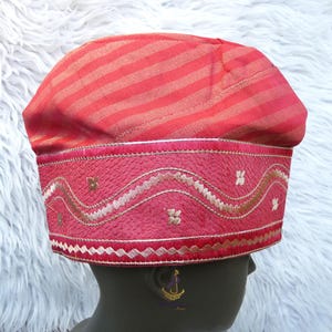 Peach Coral Colour Yoruba-Fila Hat Royal Designs Aso Oke Groom Fila Cap African Nigerian Hat For Men Groom For Wedding Party