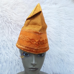 Orange Yoruba Fila Hat Royal Embroidery Designs Aso Oke Groom Fila Cap African Nigerian Hat For Men Groom Wedding Party