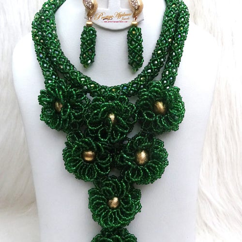 Latest Design Mixed Greens Wedding Bridal African Beads Jewellery shops Set