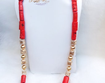 Men Traditional Groom Rough unsmooth Coral African Nigerian Beads Necklace Bracelet Jewellery