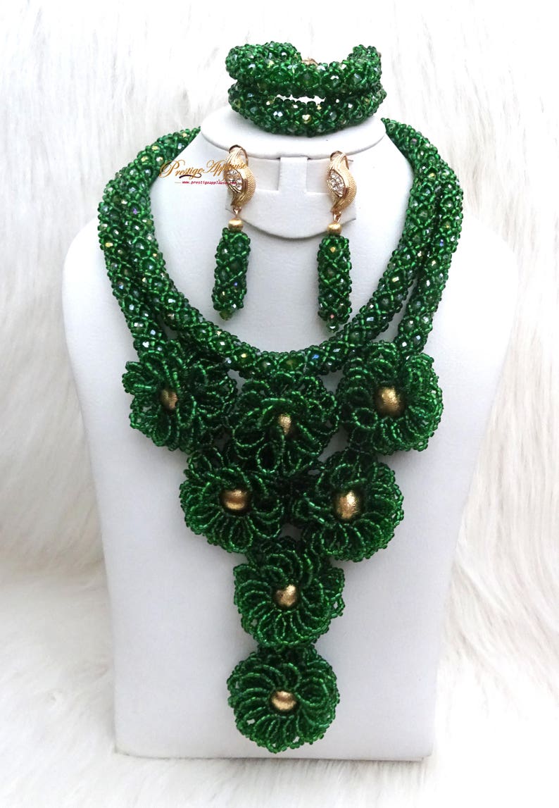 Latest Design Mixed Greens Wedding Bridal African Beads Jewellery shops Set
